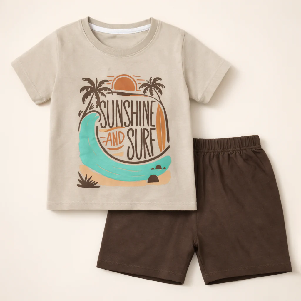 Kids T-Shirt & Short Set Sunshine Grey - Mini Charm