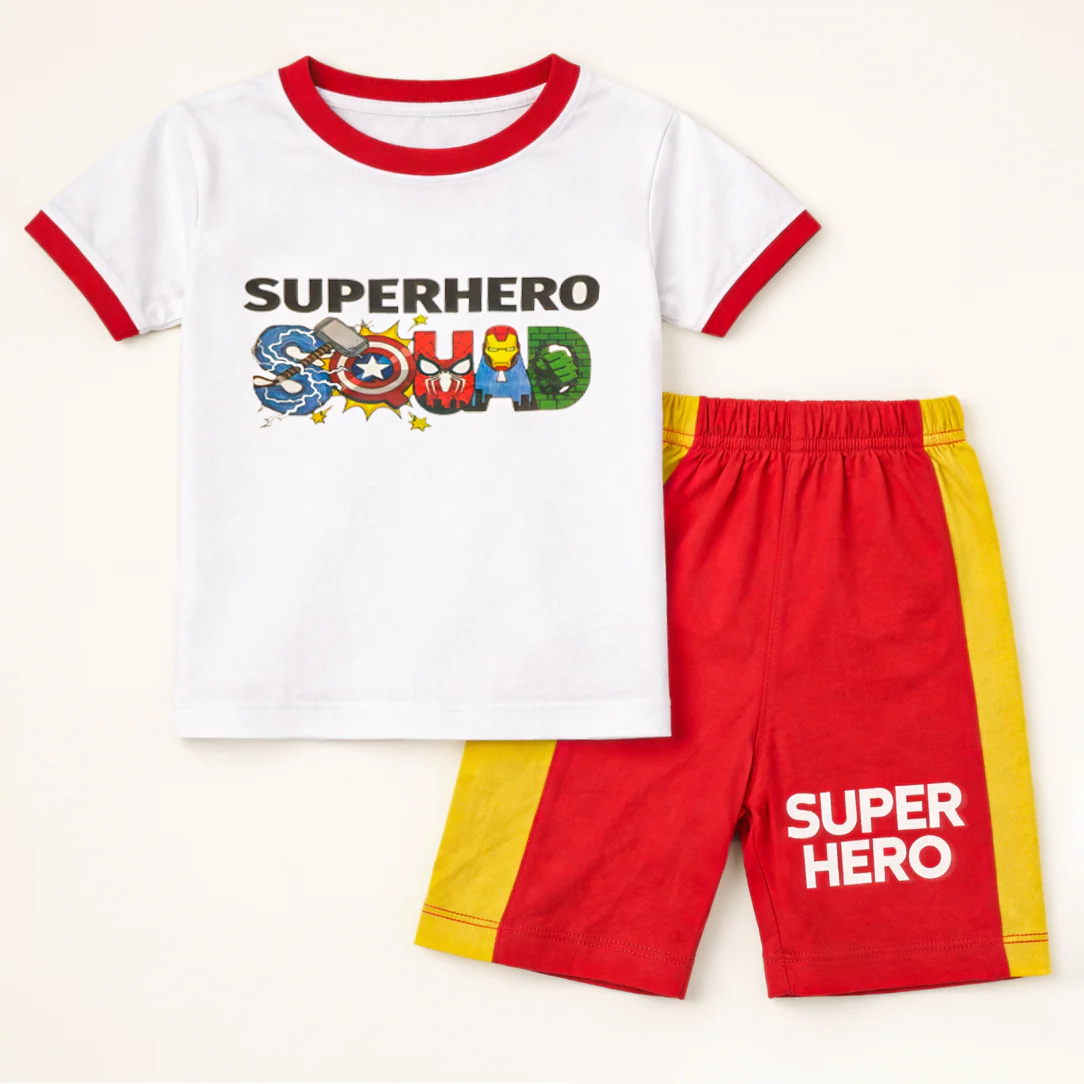 Kids T-Shirt & Short Set Superhero White & Yellow - Mini Charm
