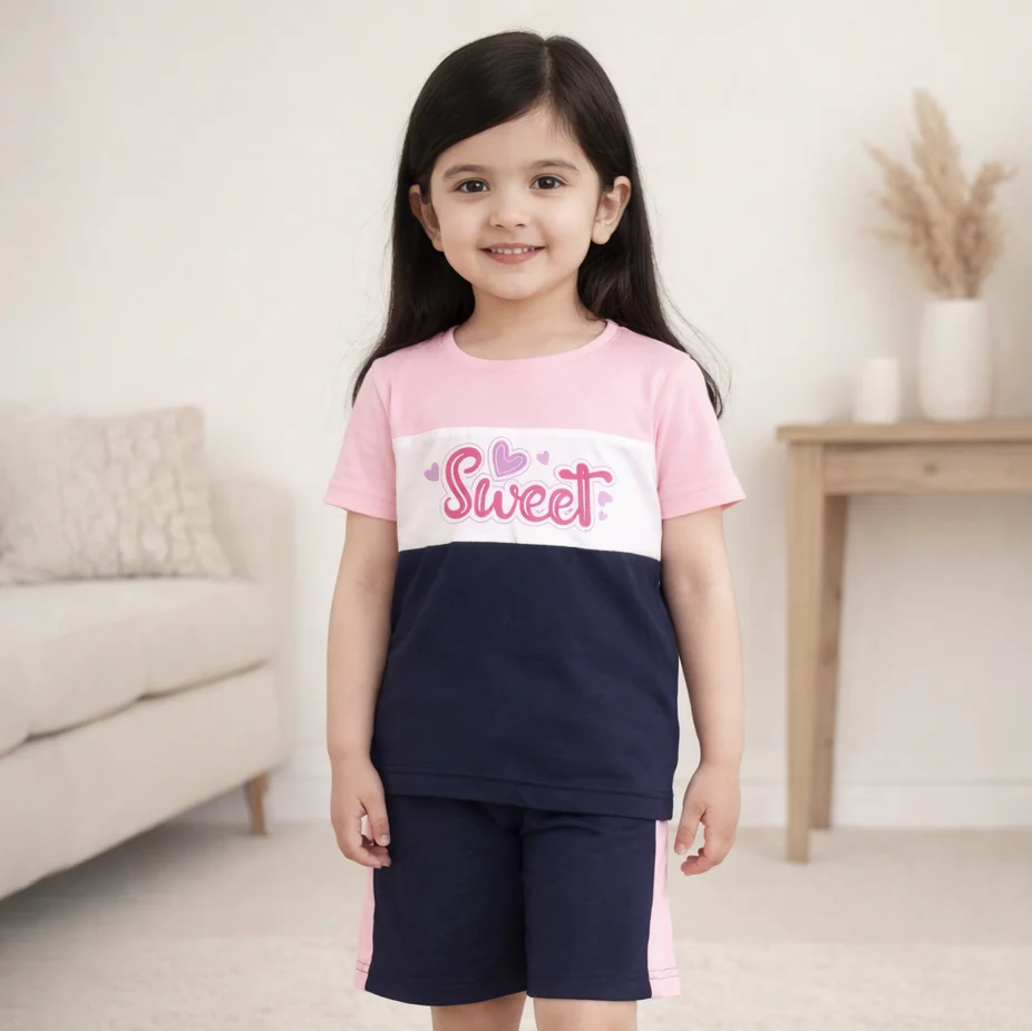 Kids T-Shirt & Short Set Sweet Pink - Mini Charm - Image 2