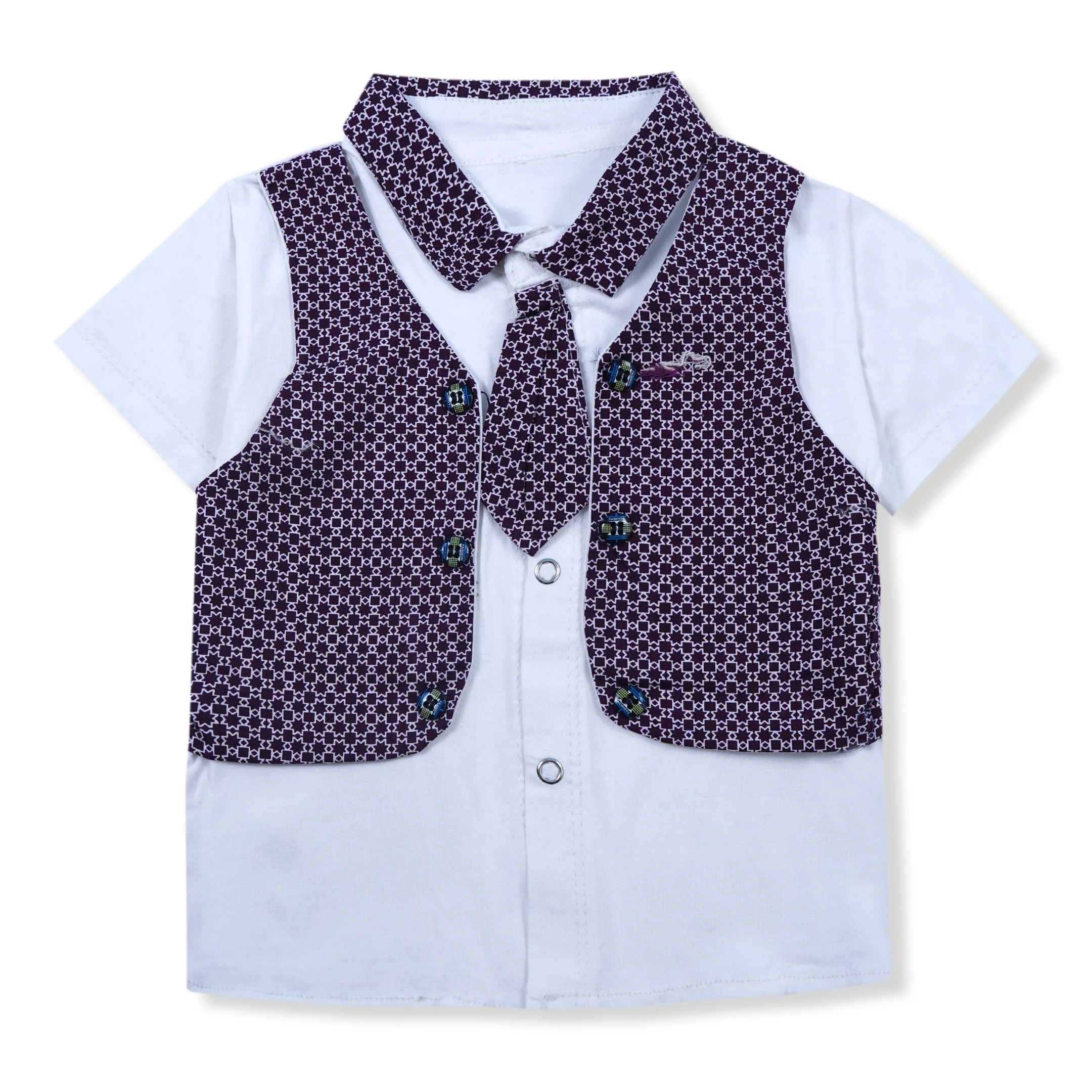 Kids T-Shirt & Short Set Tie Maroon - Sunshine - Image 3