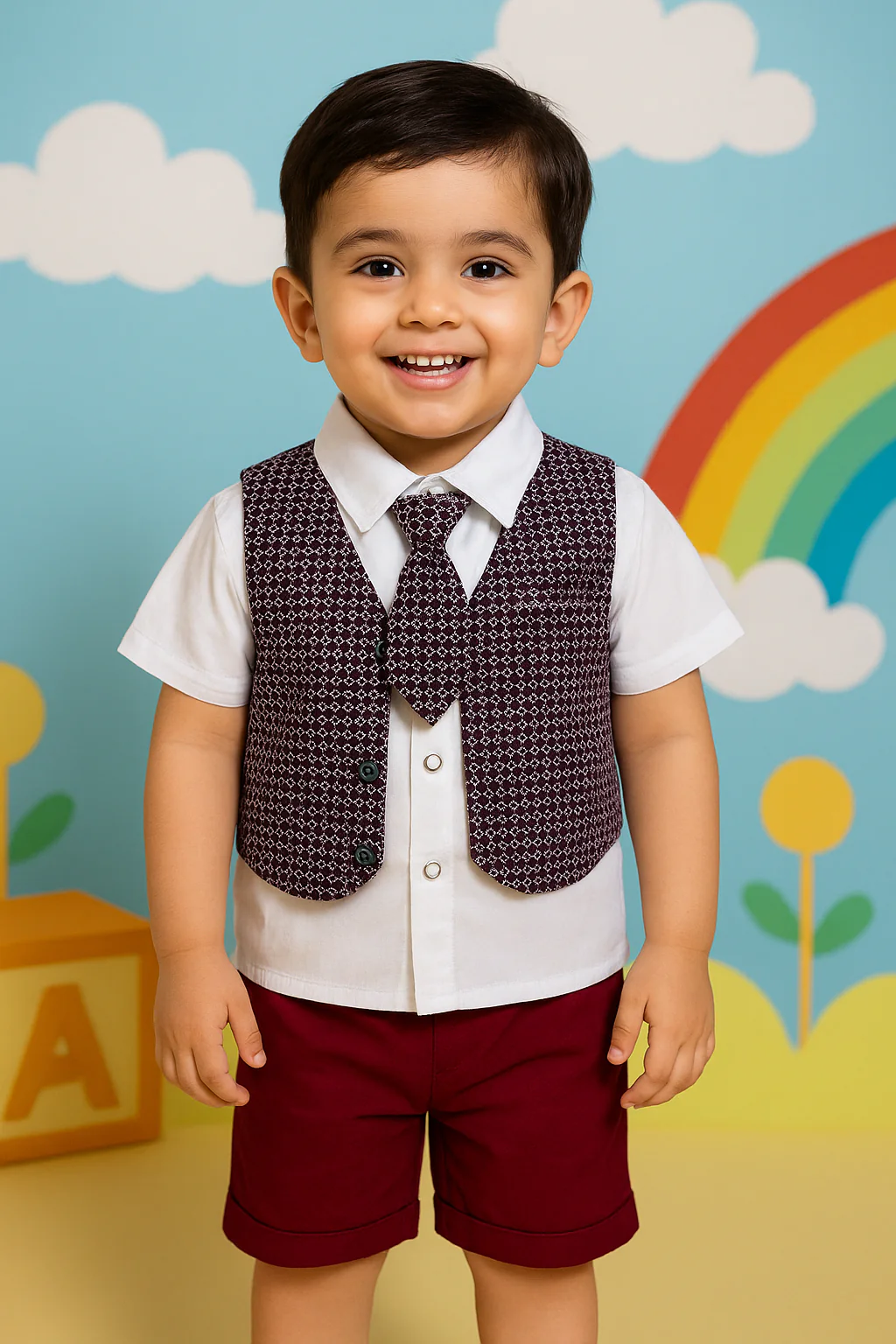 Kids T-Shirt & Short Set Tie Maroon - Sunshine - Image 6