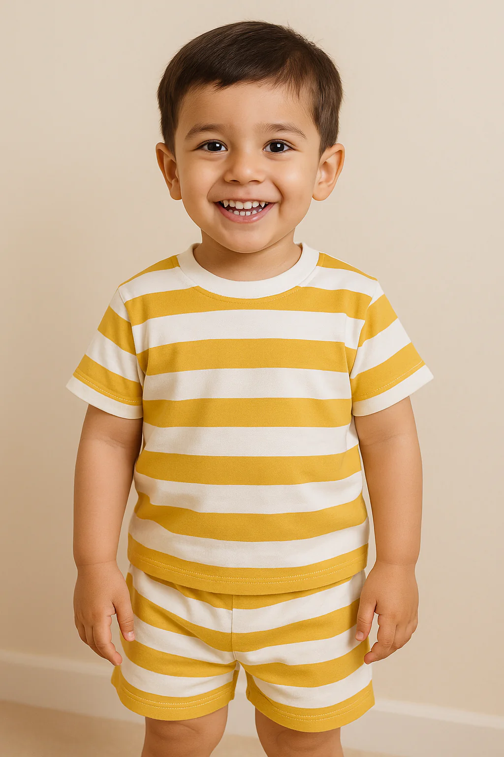 Kids T-Shirt & Short Set Wide Stripes Orange - Mini Charm - Image 5