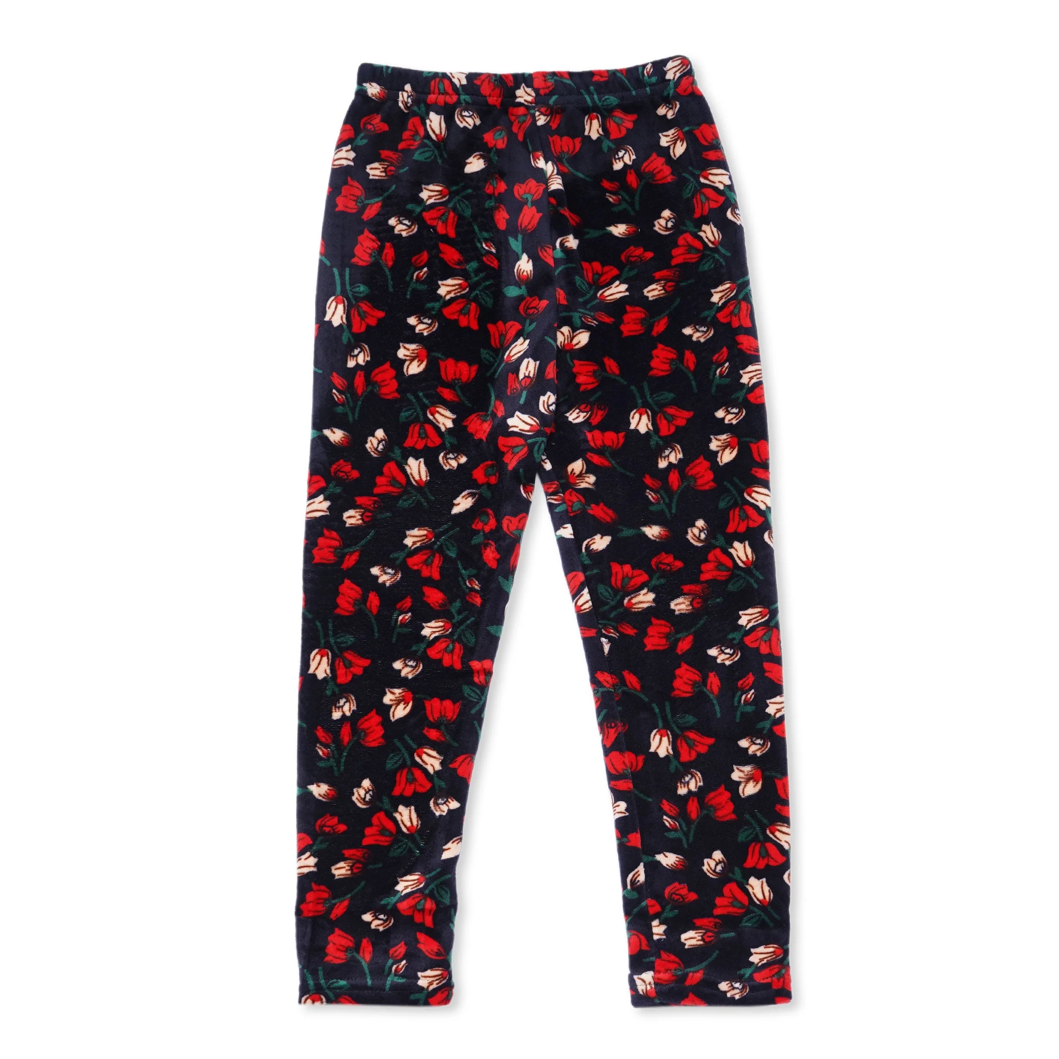 Kids Velvet Tights Black & Red Flowers - Sunshine - Image 3