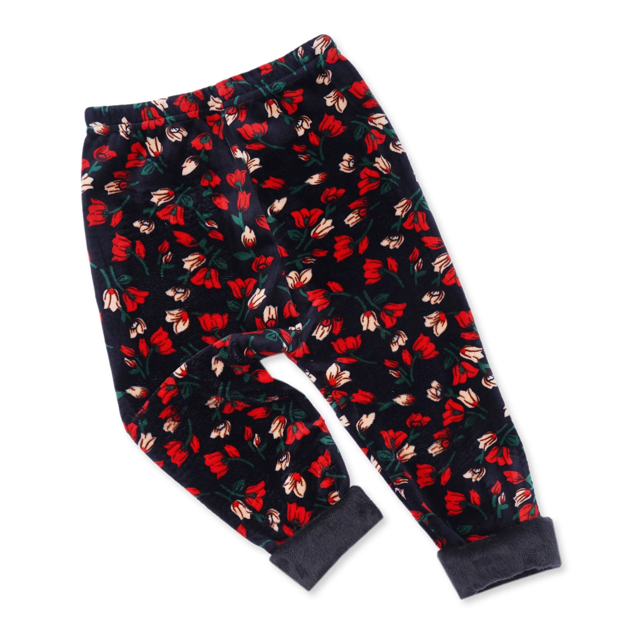 Kids Velvet Tights Black & Red Flowers - Sunshine - Image 5