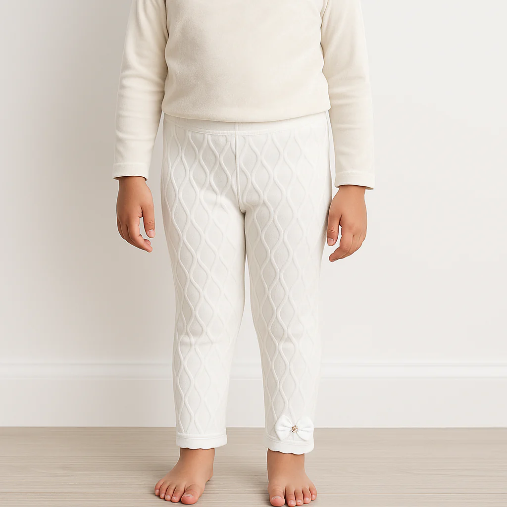 Kids Velvet Tights Bow White - Sunshine - Image 2