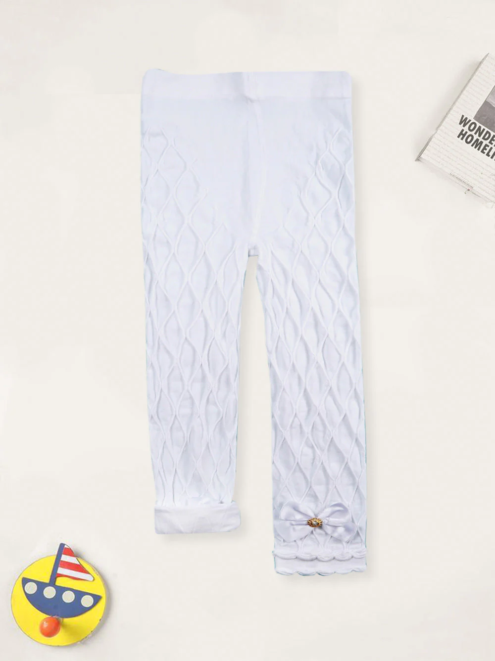 Kids Velvet Tights Bow White - Sunshine - Image 3