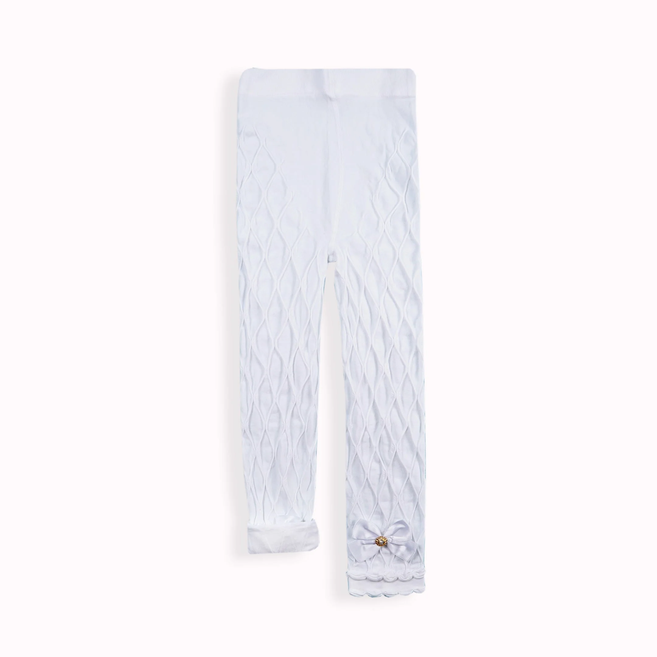 Kids Velvet Tights Bow White - Sunshine - Image 4