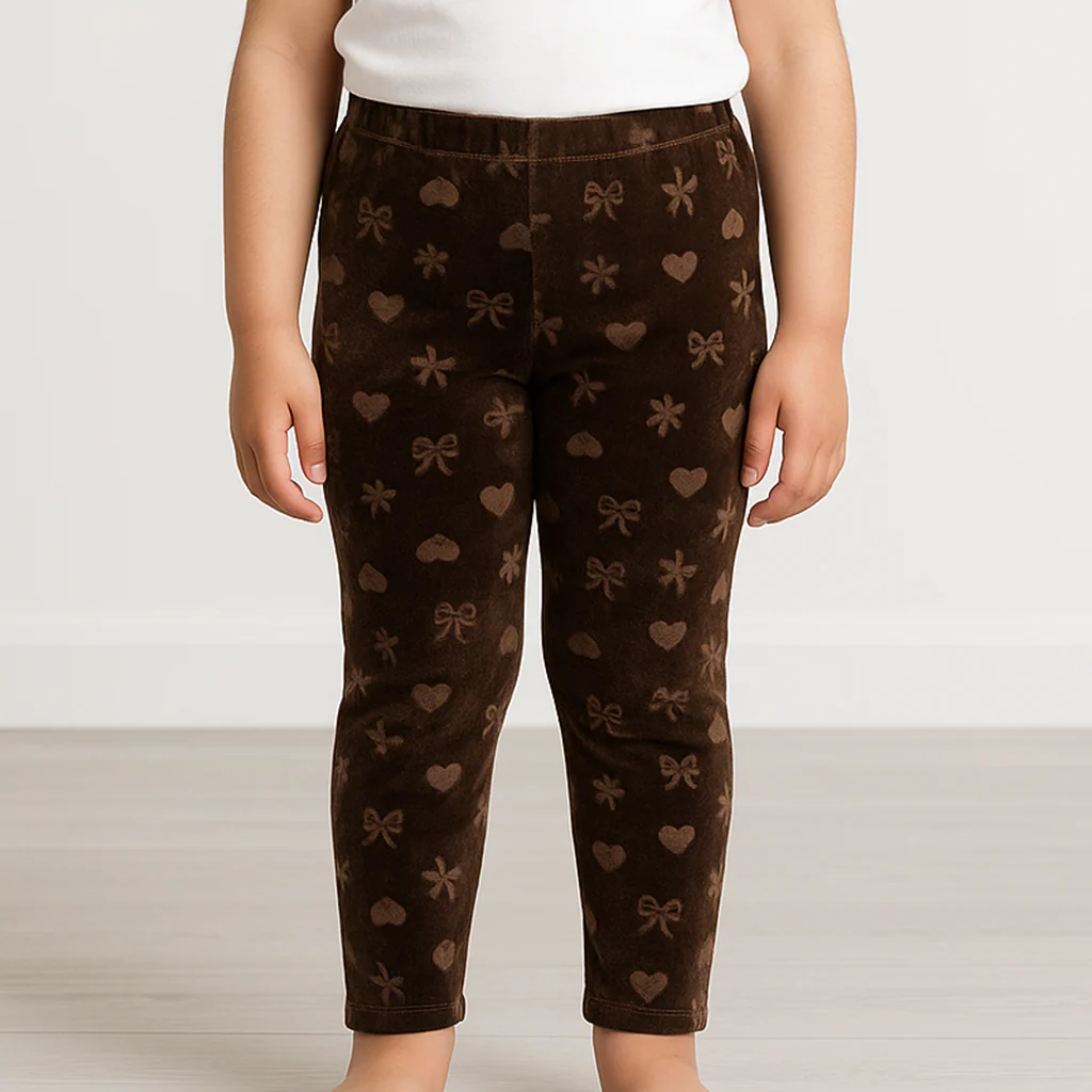 Kids Velvet Tights Heart Brown - Sunshine - Image 2