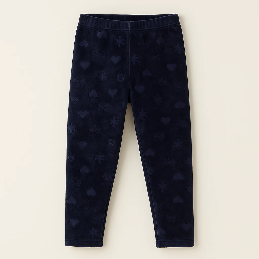 Kids Velvet Tights Heart Navy Blue - Sunshine