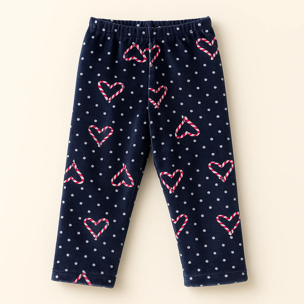 Kids Velvet Fleece Tights Hearts Polka Dots - Sunshine