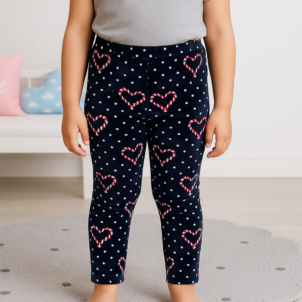 Kids Velvet Fleece Tights Hearts Polka Dots - Sunshine - Image 2
