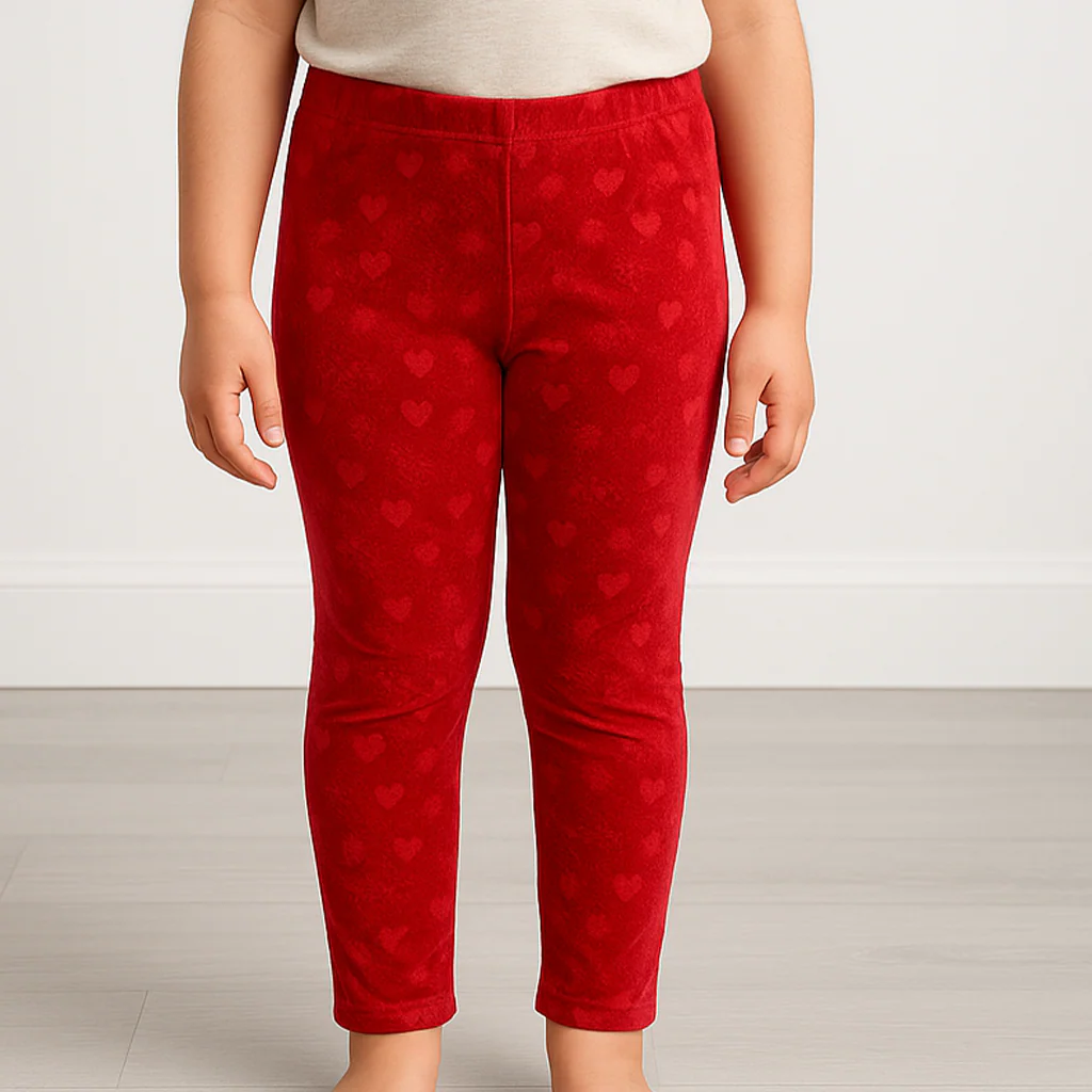 Kids Velvet Tights Hearts Red - Sunshine - Image 2