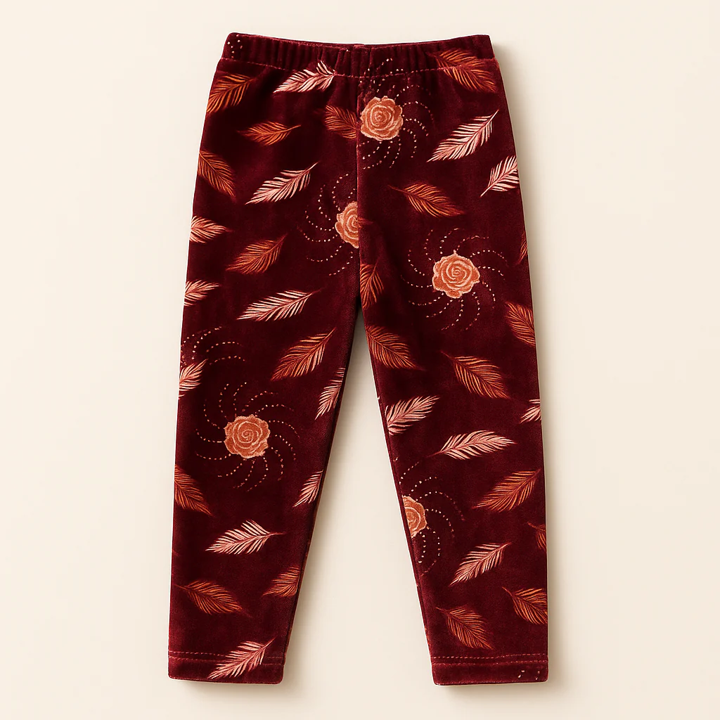 Kids Velvet Tights Leaves Maroon - Sunshine