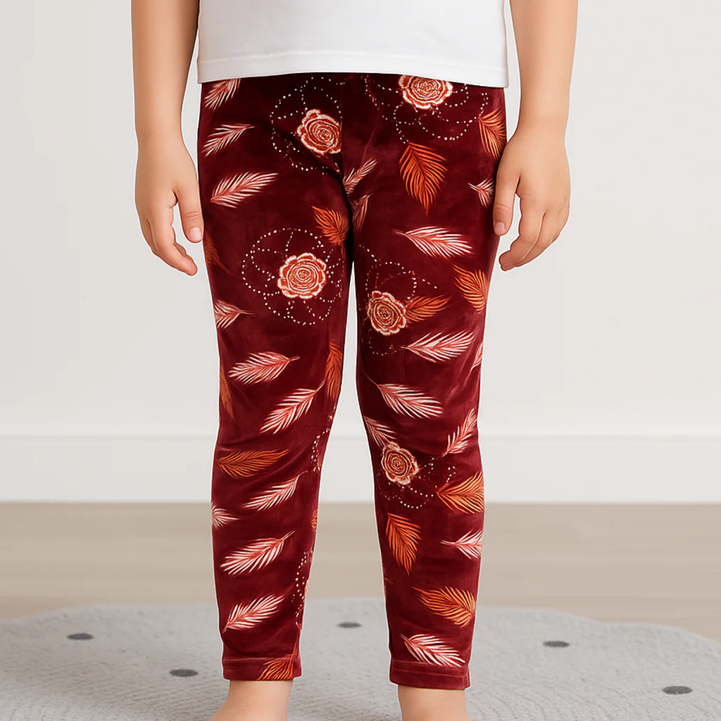 Kids Velvet Tights Leaves Maroon - Sunshine - Image 2