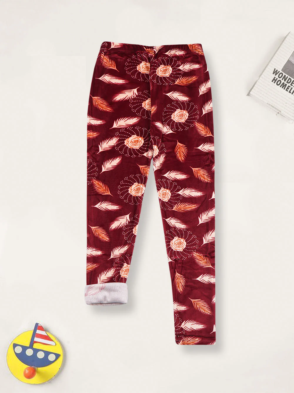 Kids Velvet Tights Leaves Maroon - Sunshine - Image 3