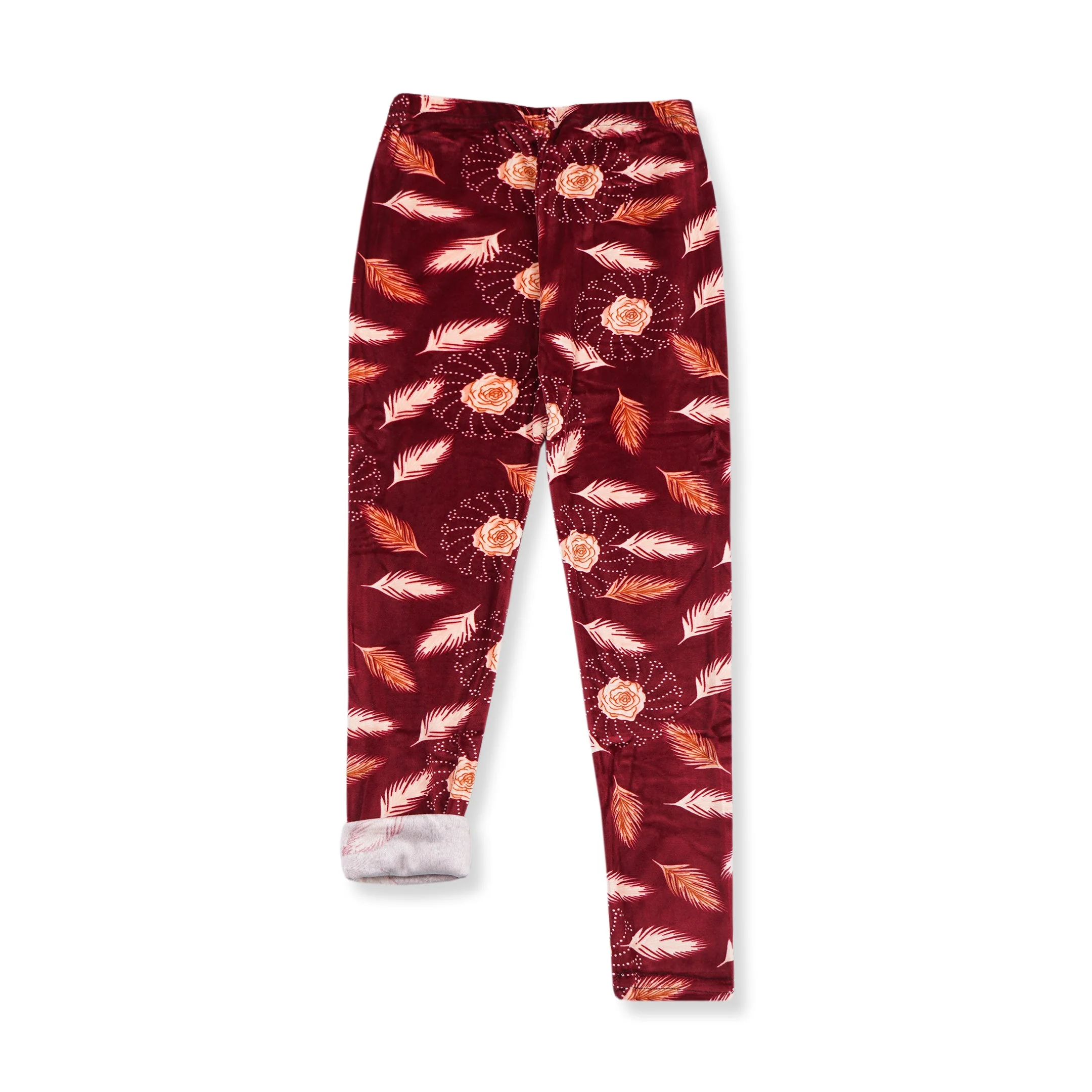 Kids Velvet Tights Leaves Maroon - Sunshine - Image 4