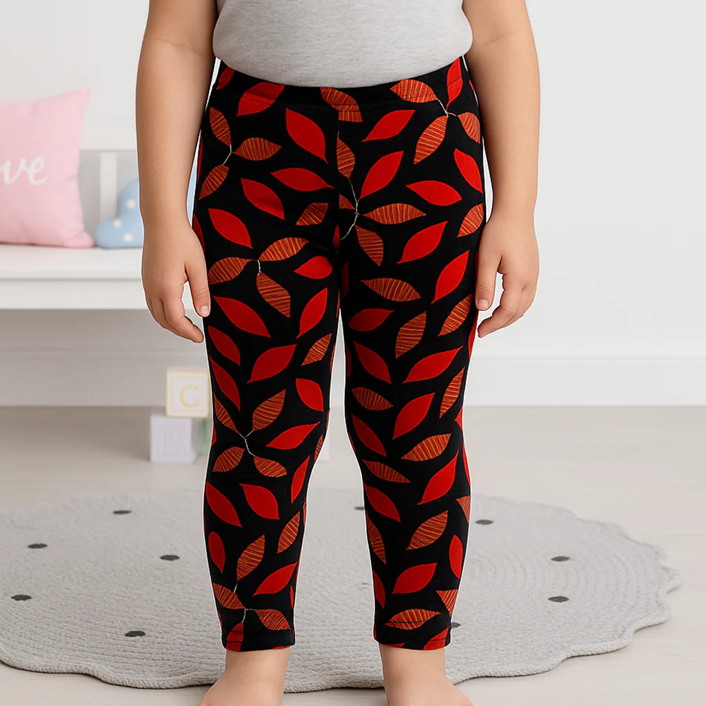Kids Velvet Tights Leaves Red - Sunshine - Image 2