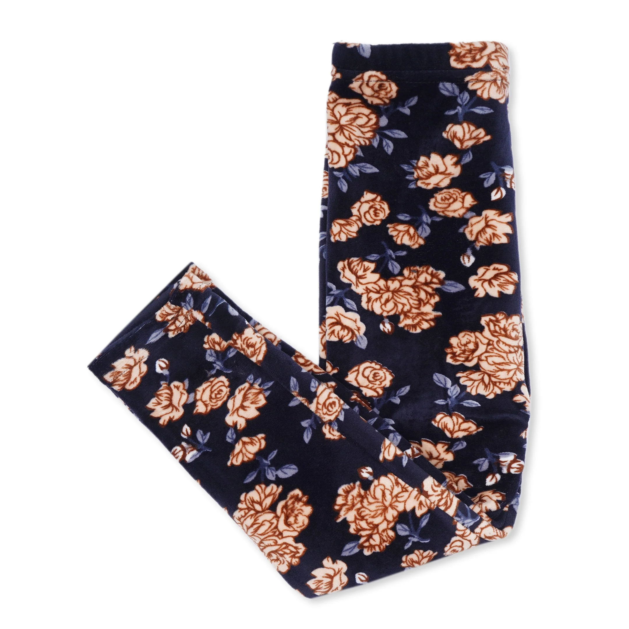Kids Velvet Tights Navy Blue & Brown Flowers - Sunshine - Image 4