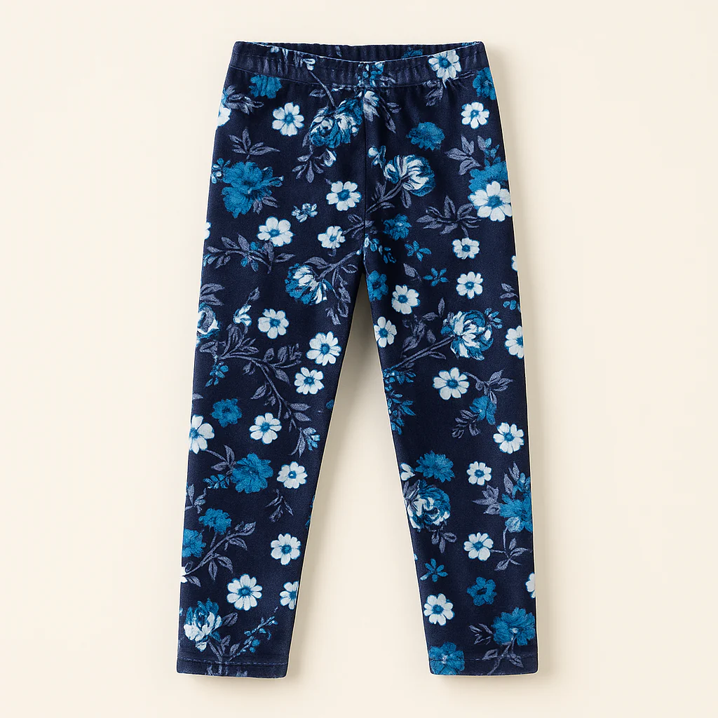Kids Velvet Tights Navy Blue Flower - Sunshine