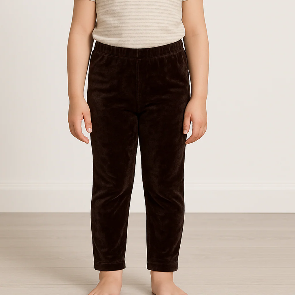 Kids Velvet Tights Plain Brown - Sunshine - Image 2
