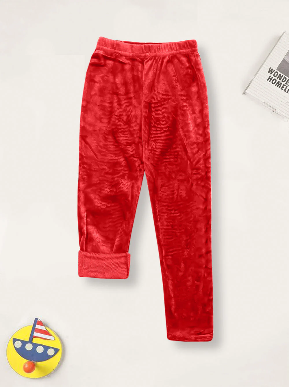 Kids Velvet Tights Plain Red - Sunshine - Image 3