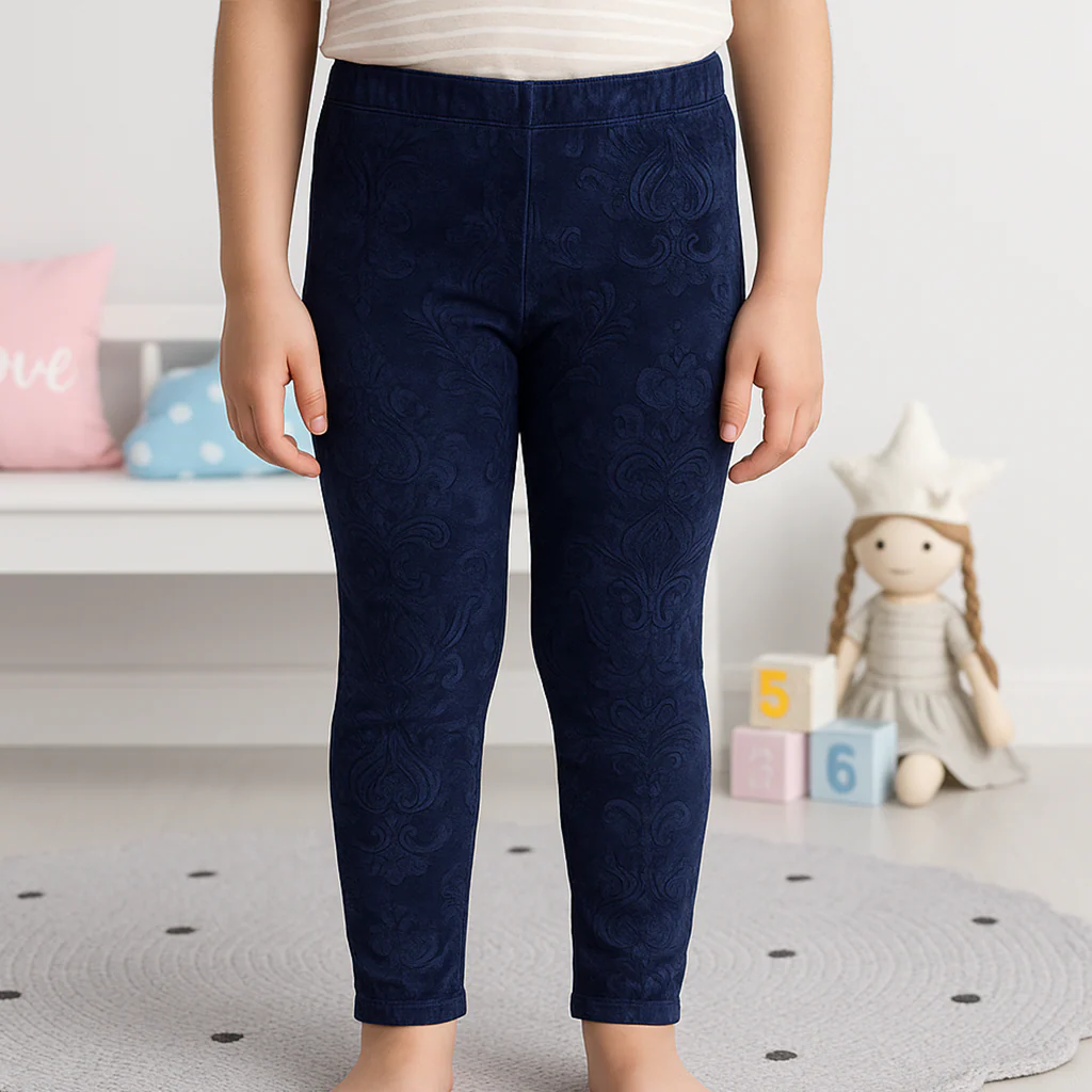Kids Velvet Tights Printed Navy Blue - Sunshine - Image 2