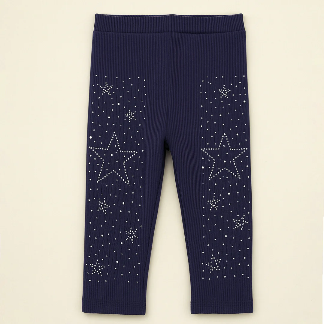 Kids Velvet Tights Star Navy Blue - Sunshine