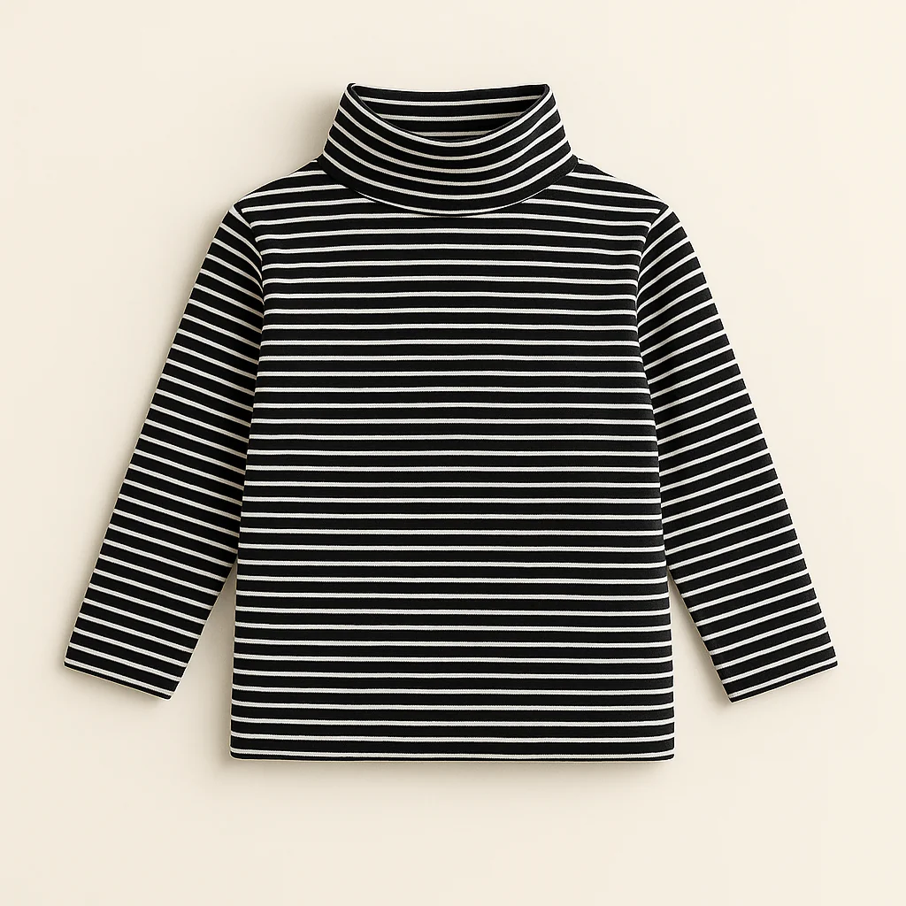 Kids Warm Mock Neck Stripes Black & White Sw - Sunshine