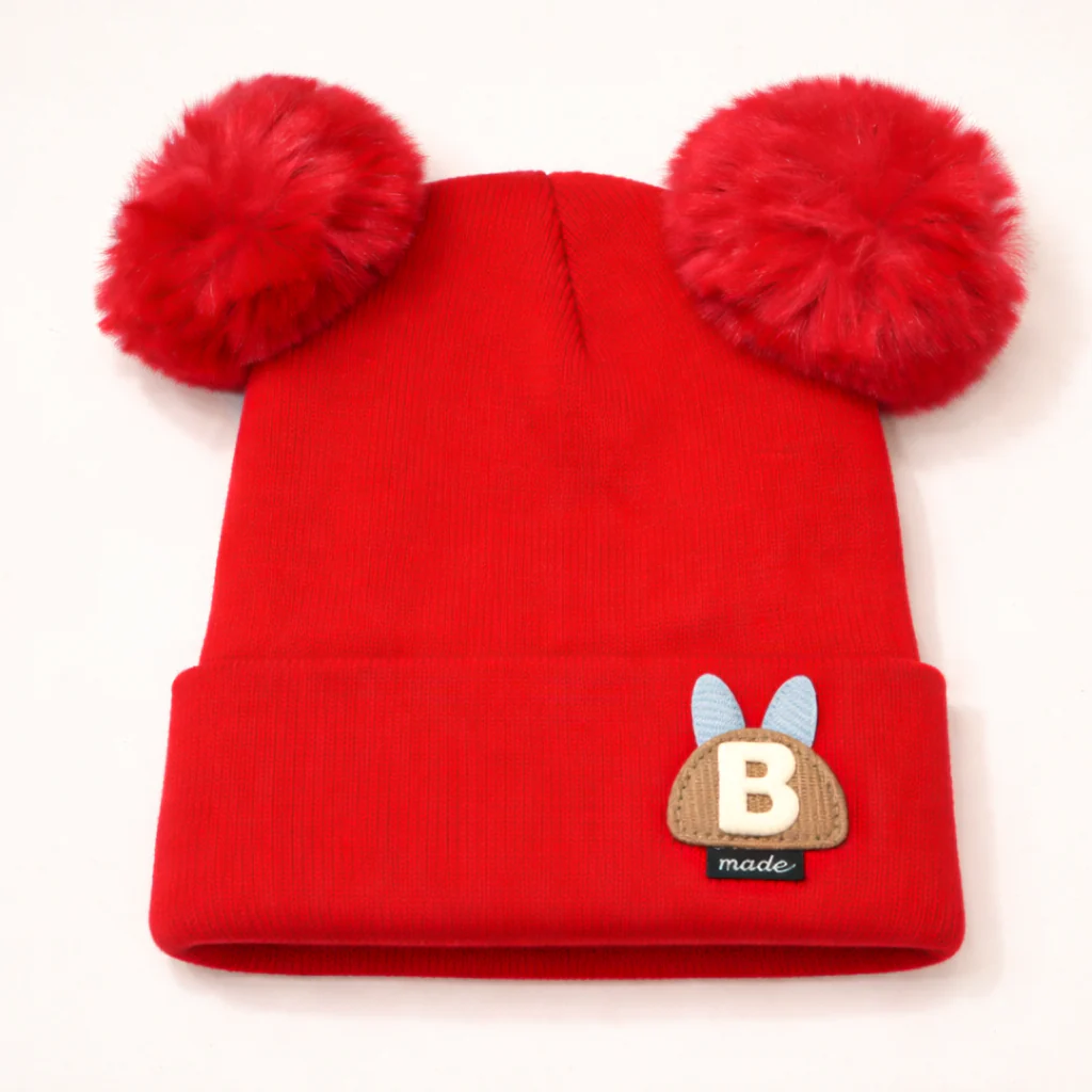 Kids Warm Pom Pom Cap Red - Sunshine