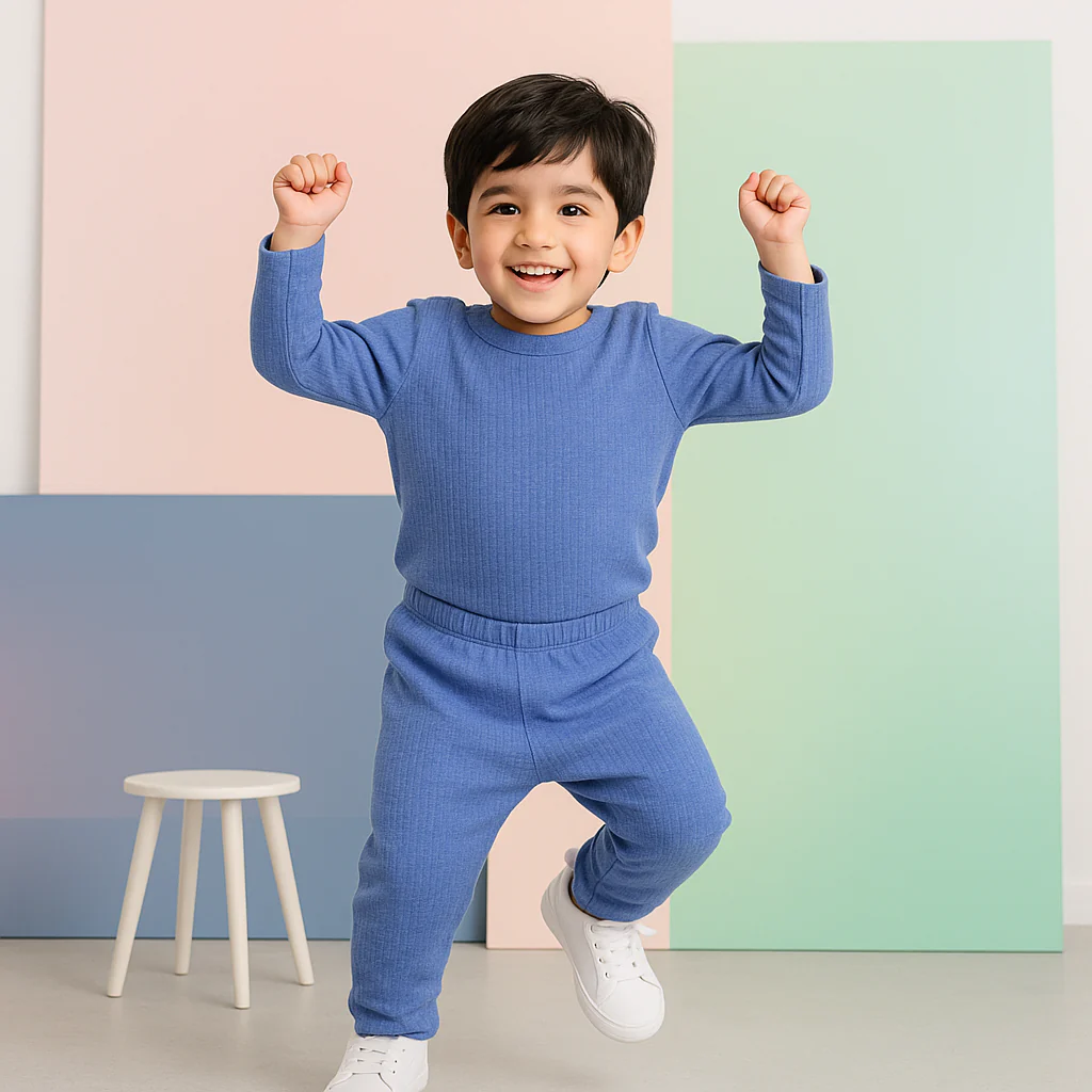 Kids Warm Soft Cotton Premium Ribbed Innerwear Blue Lvs - Sunshine - Image 2