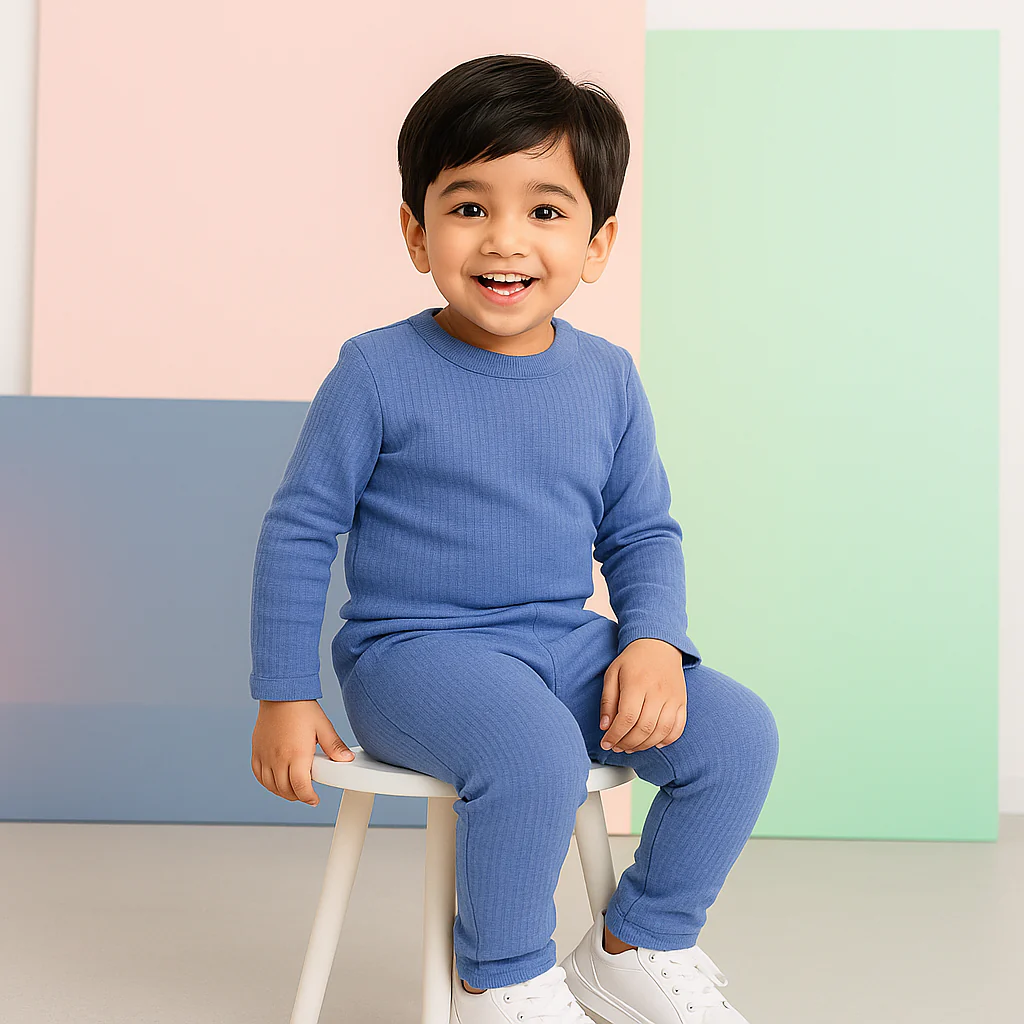 Kids Warm Soft Cotton Premium Ribbed Innerwear Blue Lvs - Sunshine - Image 3