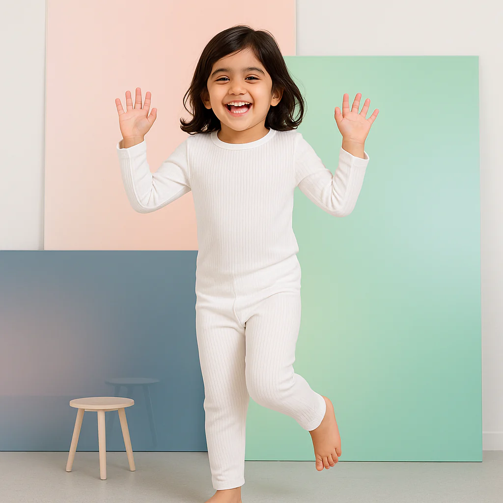 Kids Warm Soft Cotton Premium Ribbed Innerwear White Lvs - Sunshine - Image 2