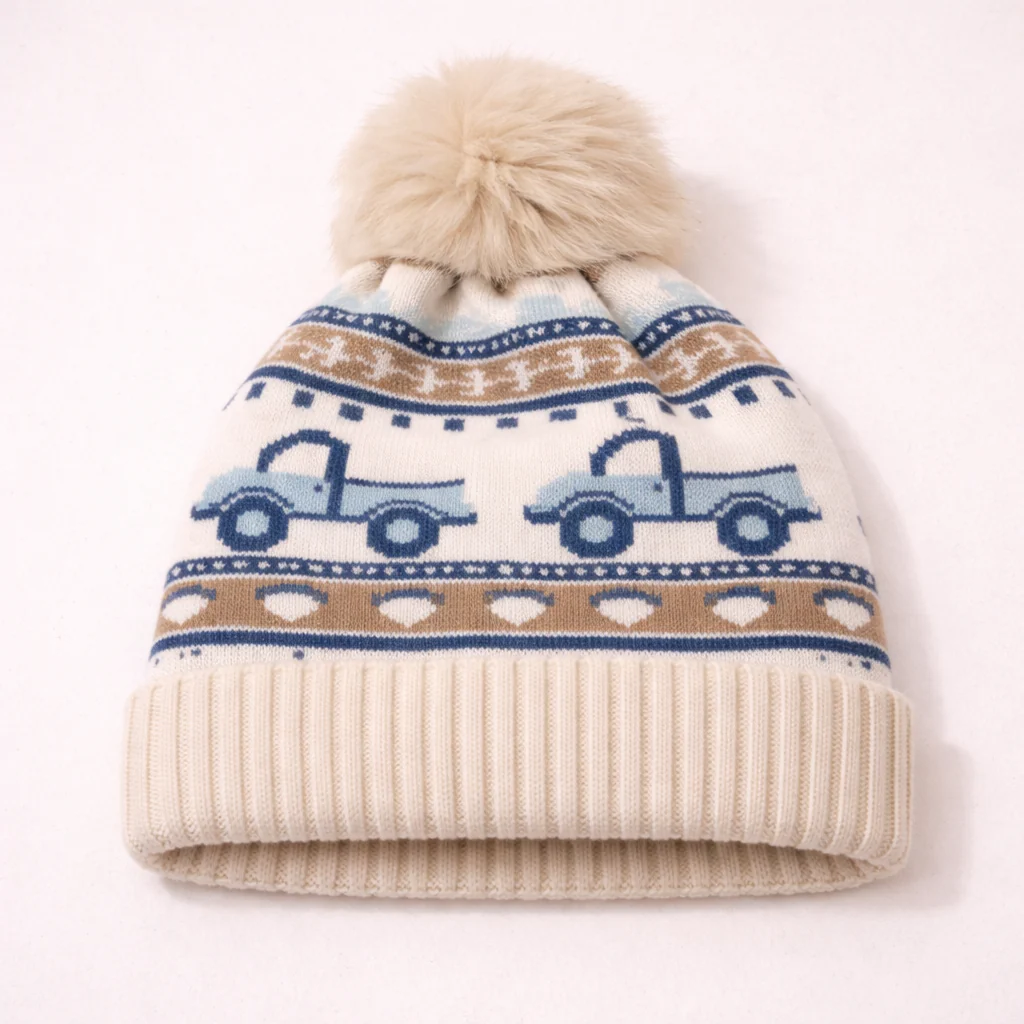 Kids Woolen Cap Truck Off White - Sunshine