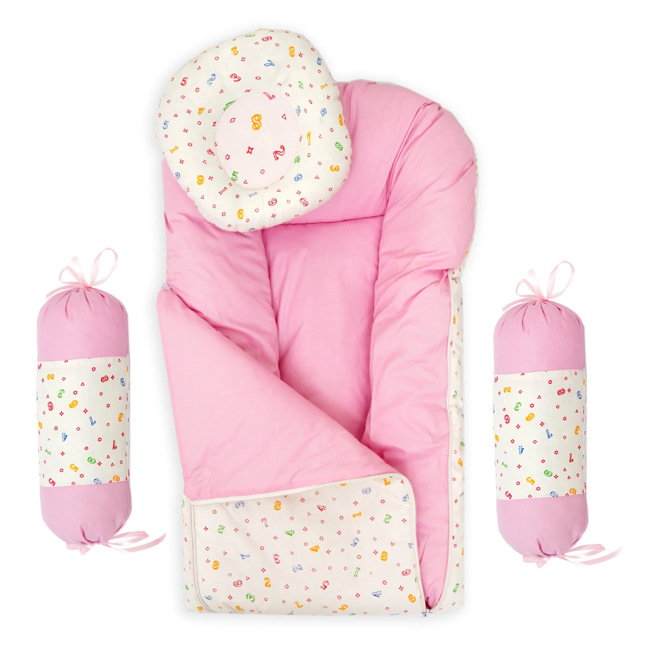 Little One Baby 4 Pcs Sleeping Set Printed Pink - Image 3