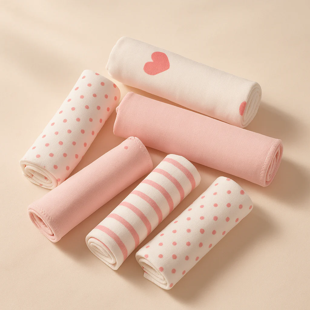 6Pcs Baby Washcloths Heart Pink & White - Sunshine