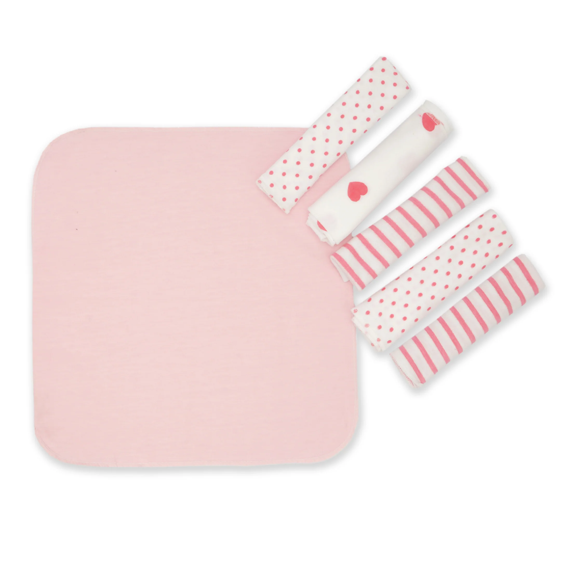 6Pcs Baby Washcloths Heart Pink & White - Sunshine - Image 2