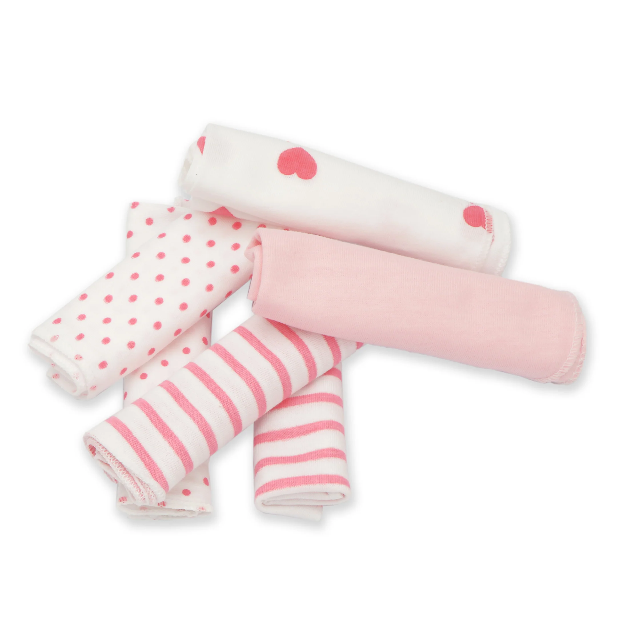 6Pcs Baby Washcloths Heart Pink & White - Sunshine - Image 3