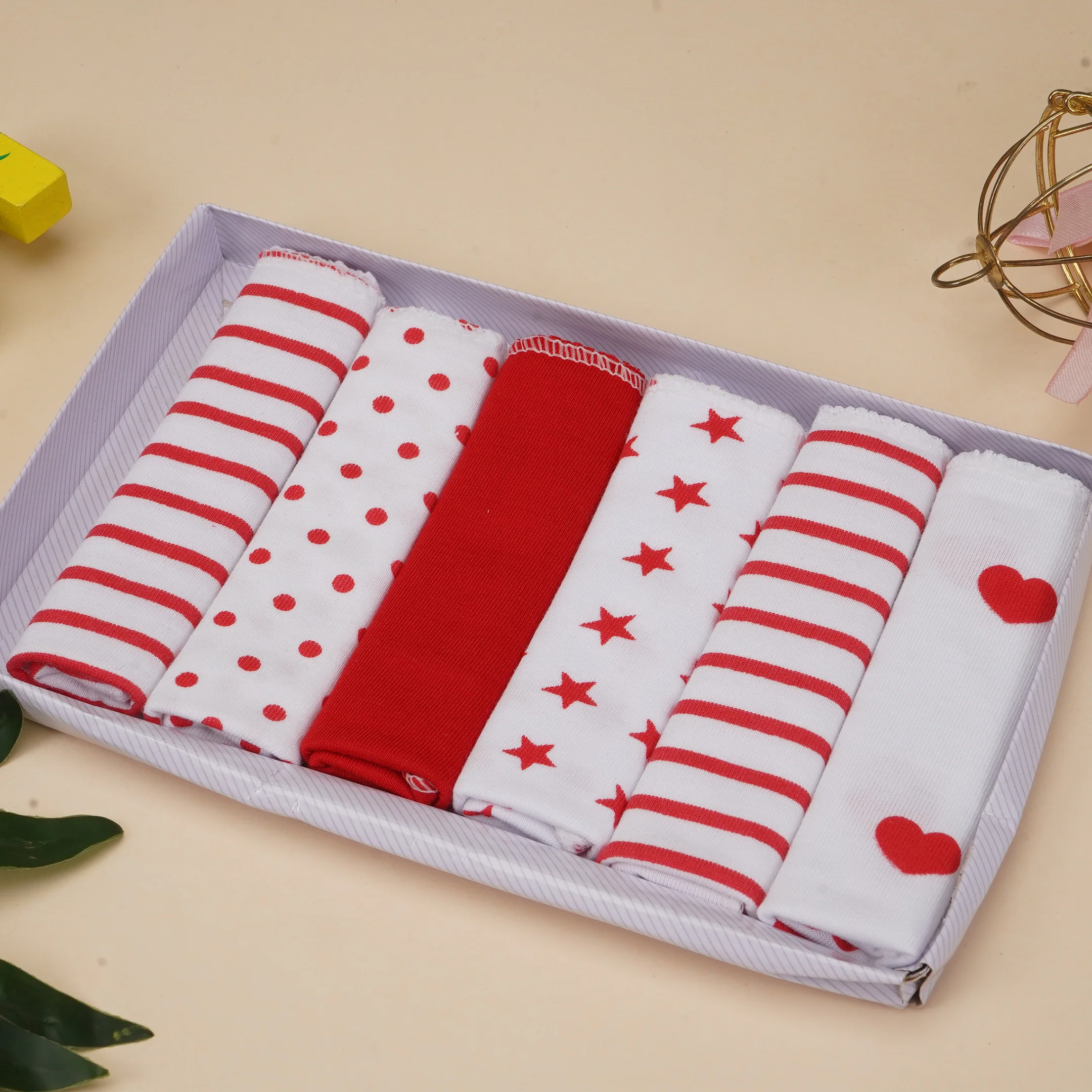 6Pcs Baby Washcloths Star Red & White - Sunshine - Image 2