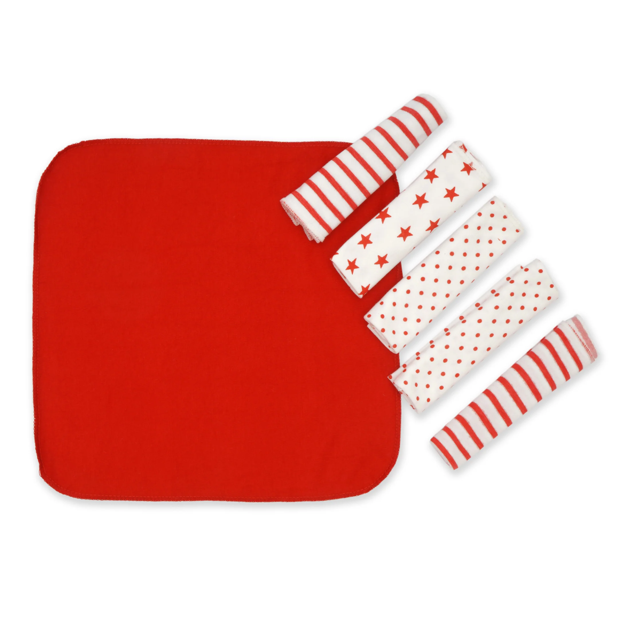6Pcs Baby Washcloths Star Red & White - Sunshine - Image 3