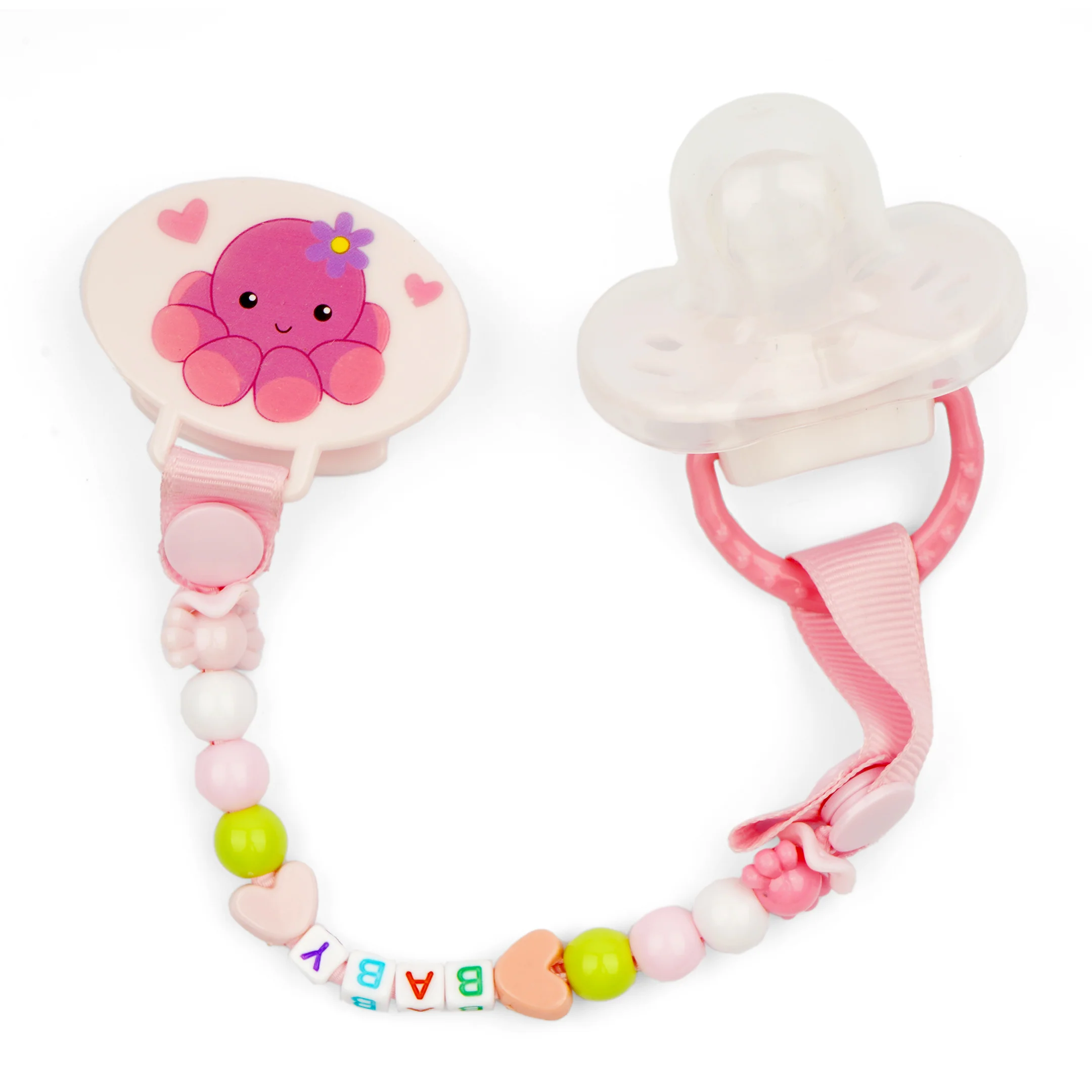 Baby Pacifier With Holder Octopus Pink - Sunshine