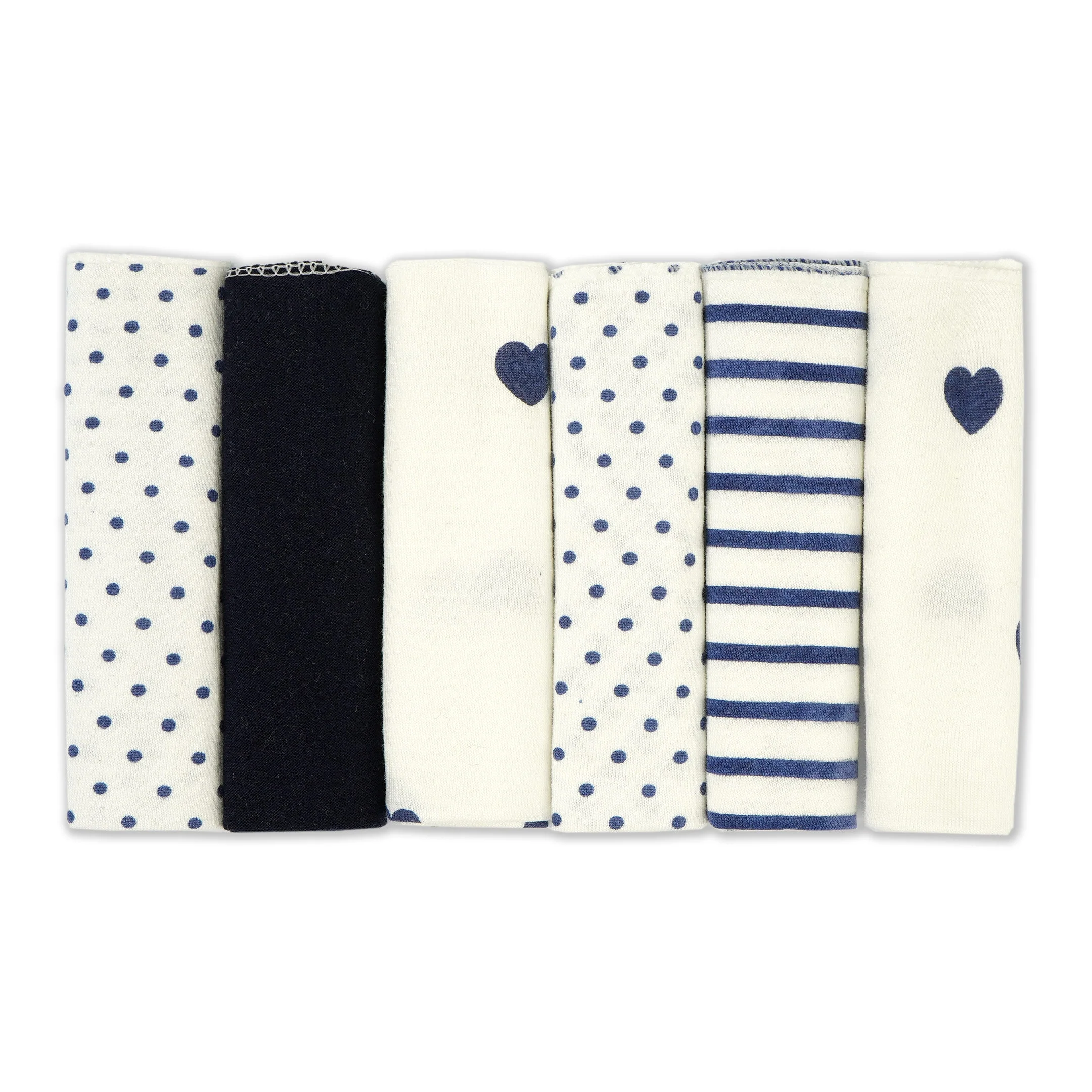 6Pcs Baby Washcloths Navy Blue & White - Sunshine - Image 2