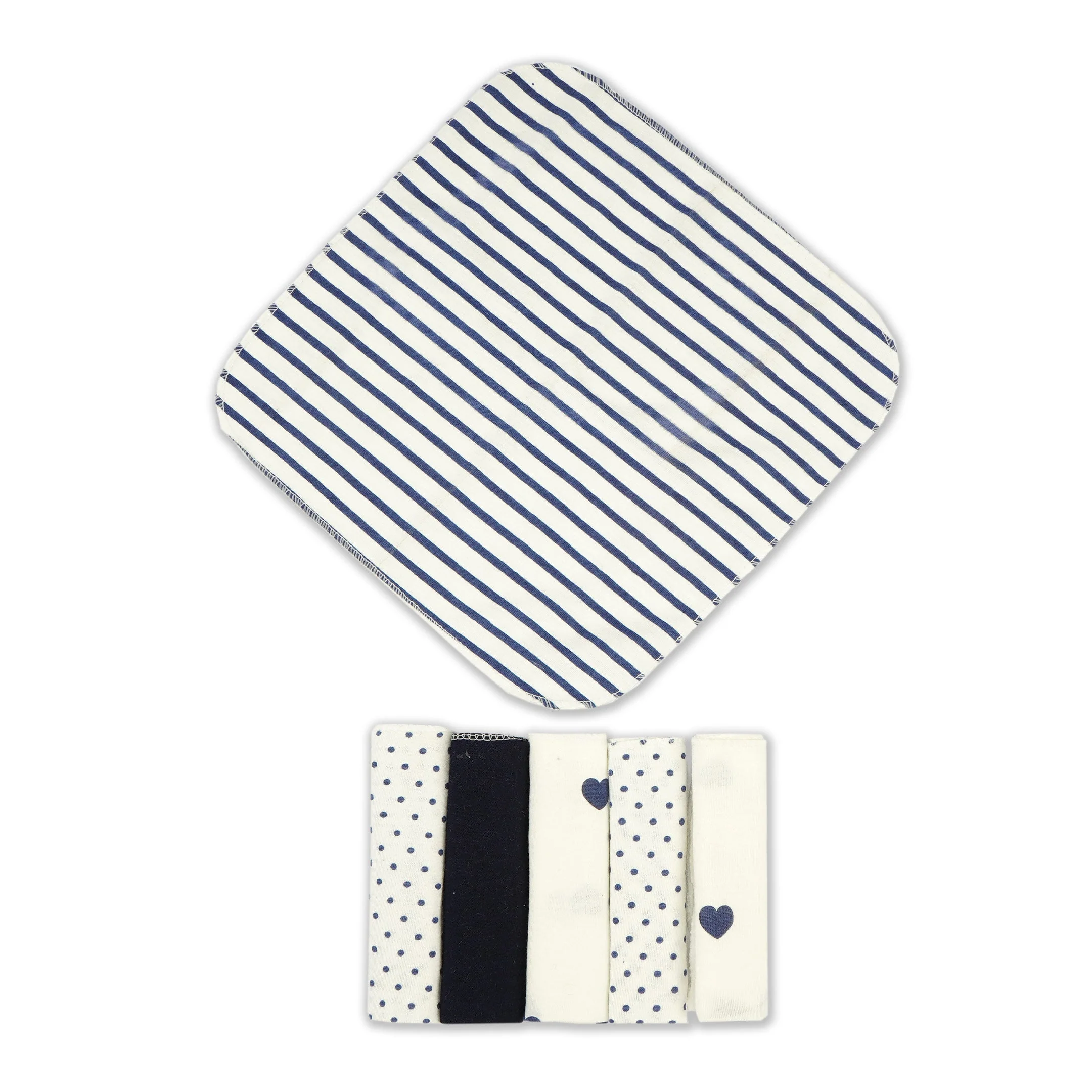 6Pcs Baby Washcloths Navy Blue & White - Sunshine - Image 4