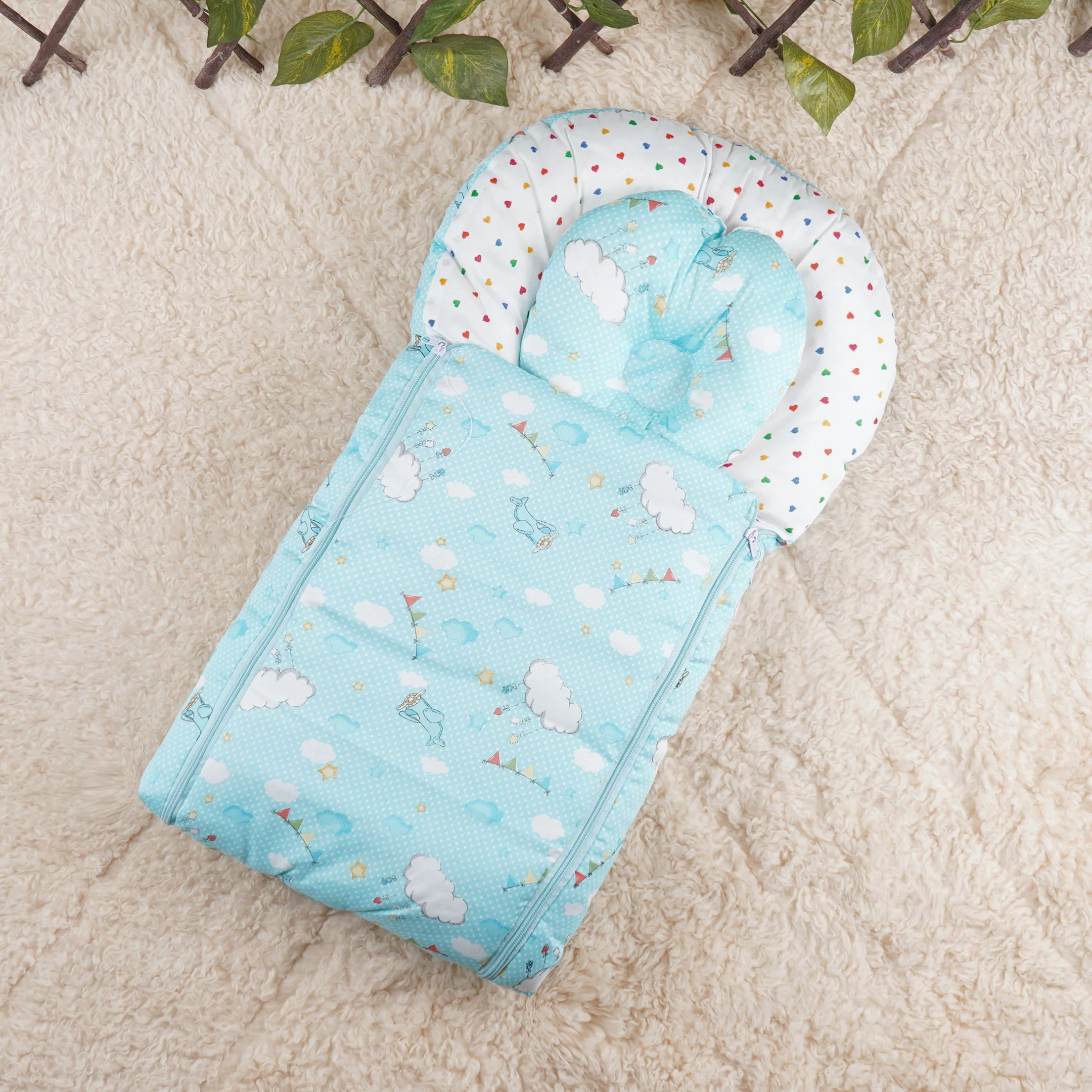 Little Star Baby 2Pcs Carry Nest Set Printed Sea Green