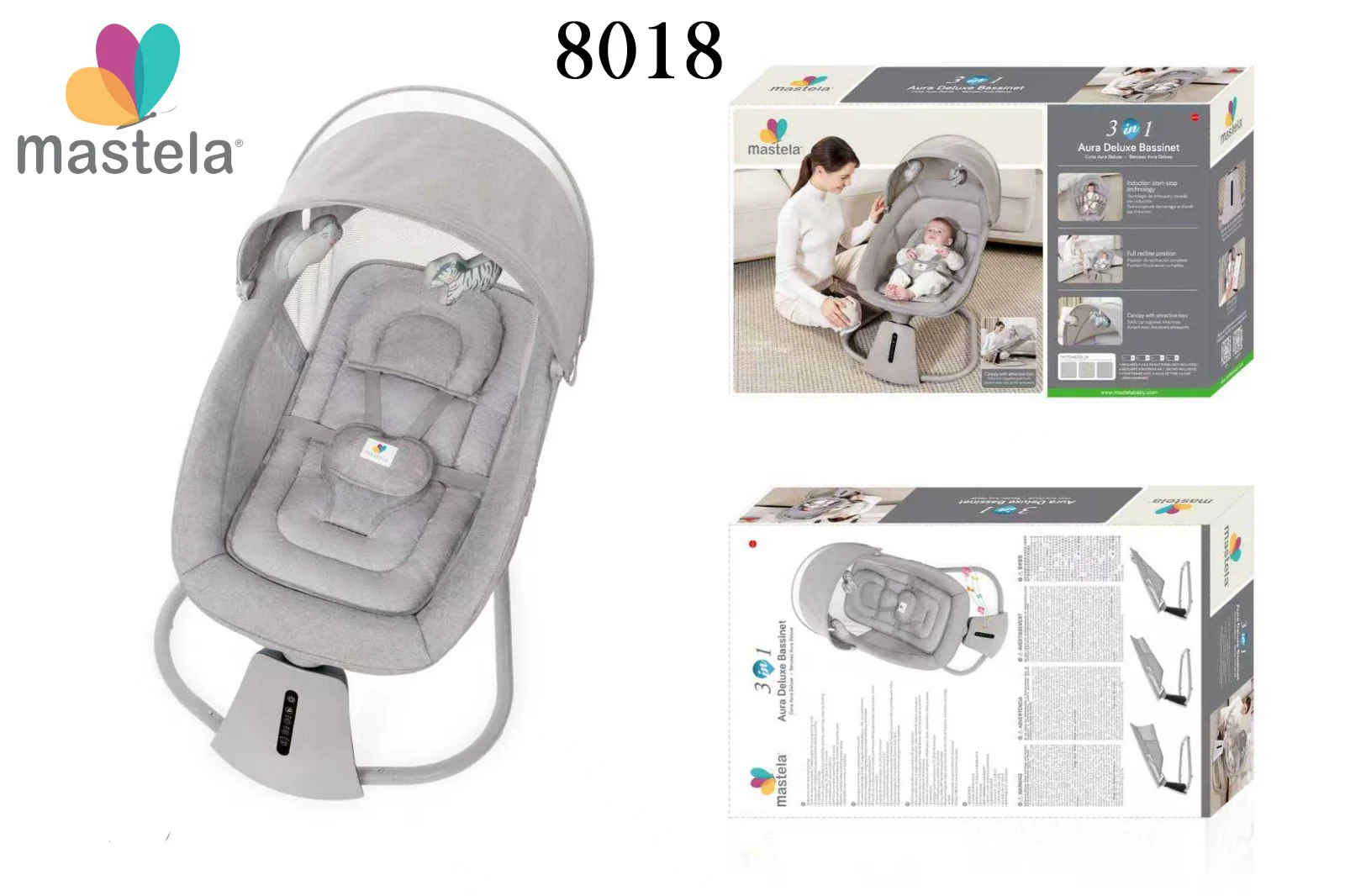 Mastela Aura Deluxe Bassinet & Swing Grey - Image 2