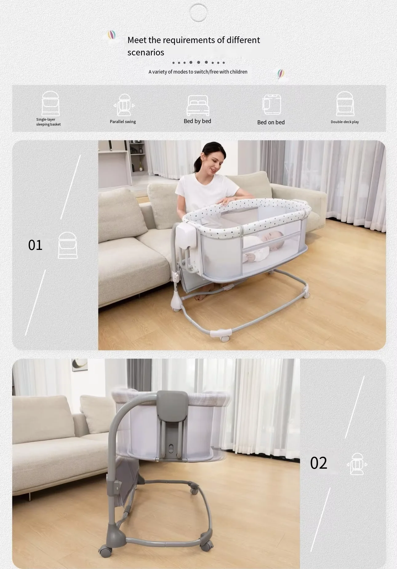 Mastela Baby Bedside 3in1 Electric Swing Mocha Purple Grey - Image 16