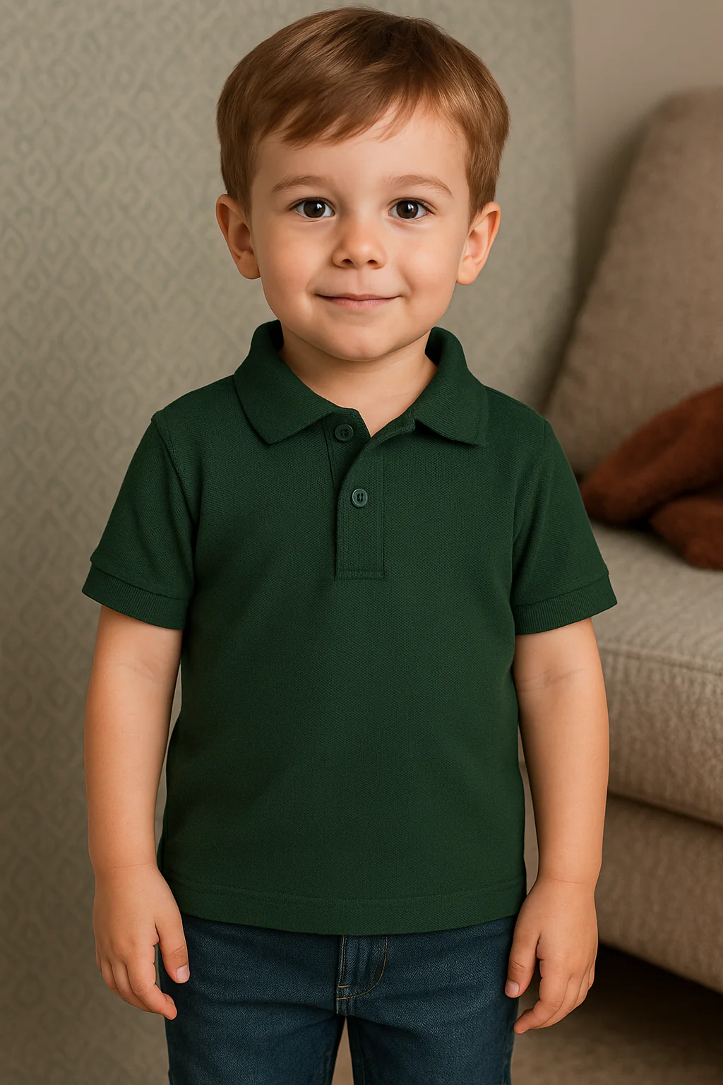 Mini Charm Kids Plain Polo Shirt Green - Mini Charm - Image 2