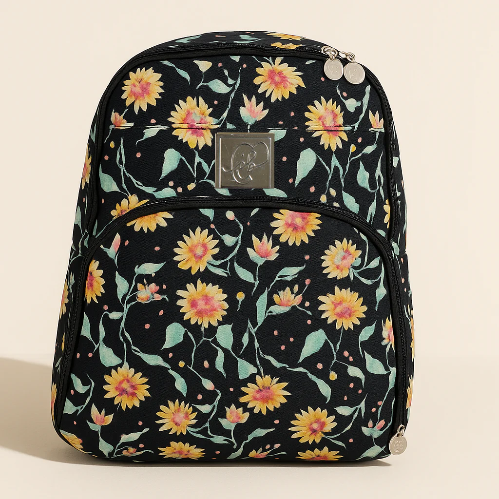 Multi-Purpose Travel & Diapers Bag (Waterproof) Flowers Black