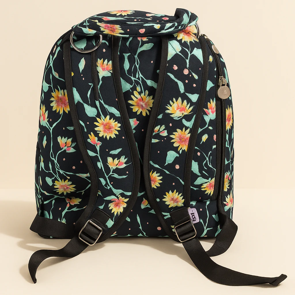 Multi-Purpose Travel & Diapers Bag (Waterproof) Flowers Black - Image 2