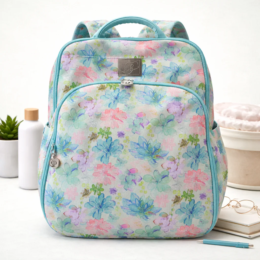 Multi-Purpose Travel & Diapers Bag (Waterproof) Flowers Green - Momease