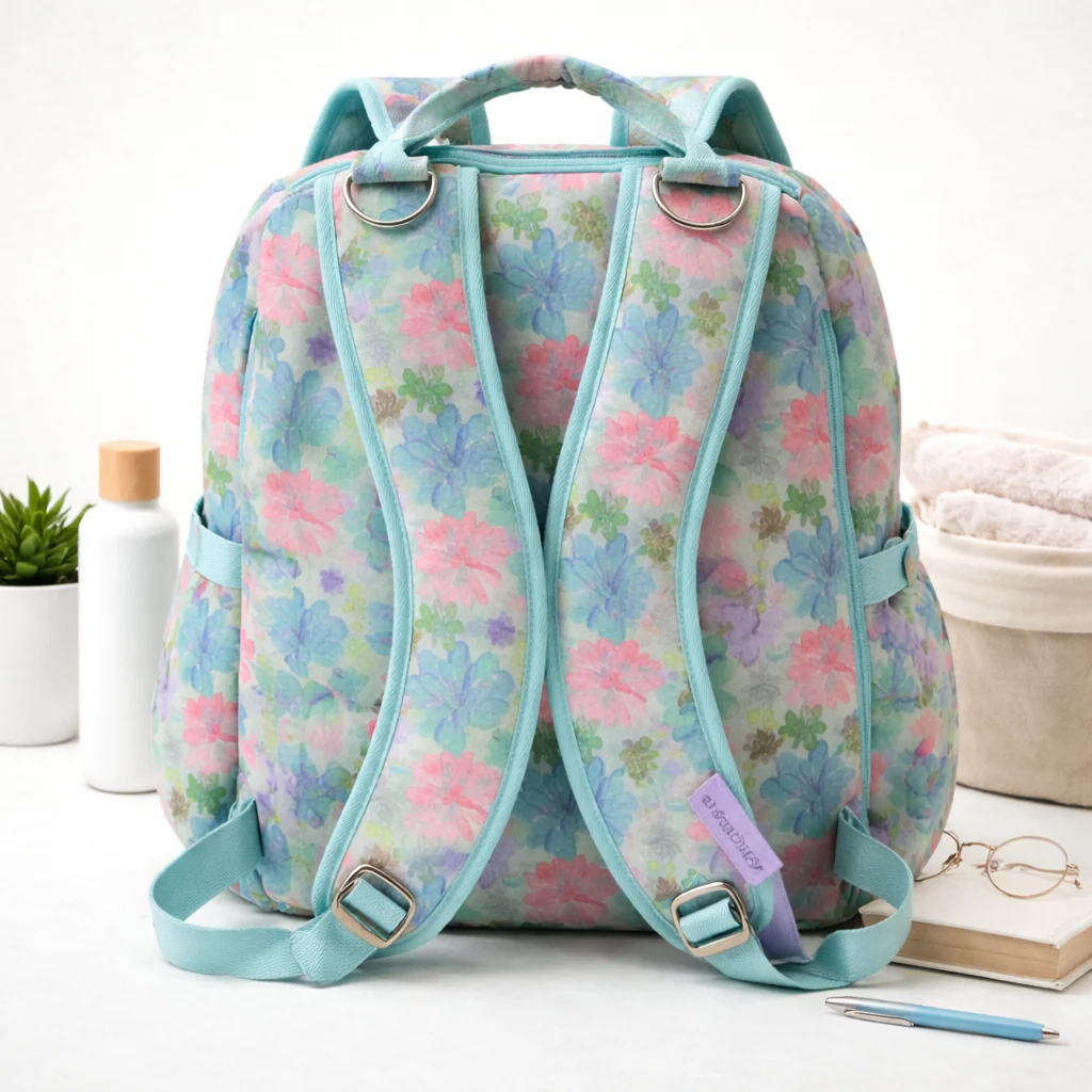 Multi-Purpose Travel & Diapers Bag (Waterproof) Flowers Green - Momease - Image 3